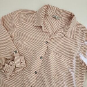 JOHN MARK Womens Striped Embroidered Tunic Shirt‎ Blouse Top Size M